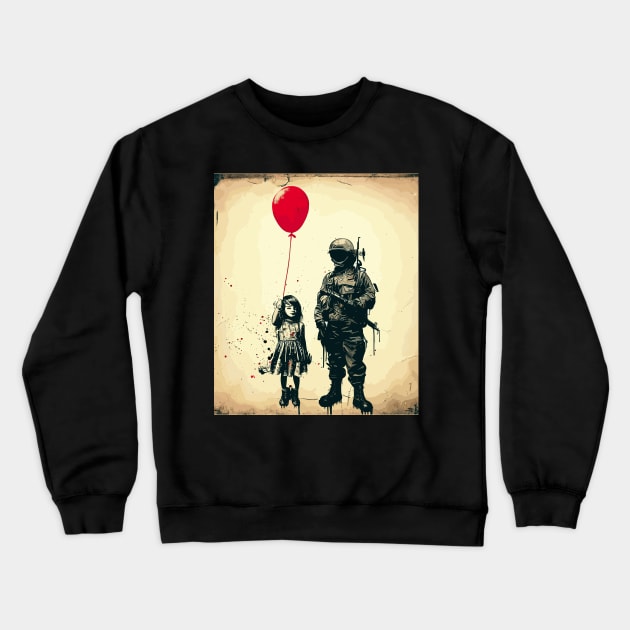 Peace and freedom, girl with red baloon Crewneck Sweatshirt by TomFrontierArt
